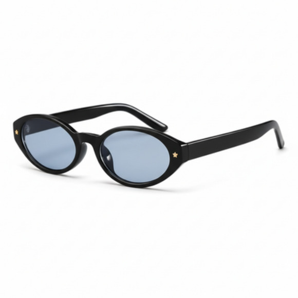 Black & Blue Oval Sunglasses For Mens Womens 80S Funky Glam Hipster Rock Trendy - Picture 3 of 3